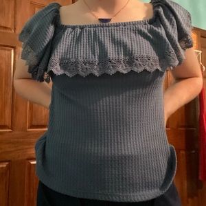 Blue ruffled tee